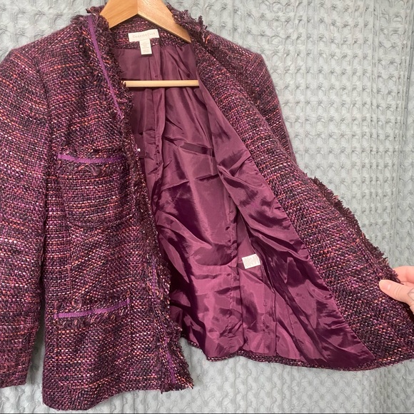💕HP! Vintage Charter Club 3/4” sleeve tweed blazer jacket with shoulder pads! - Picture 4 of 8